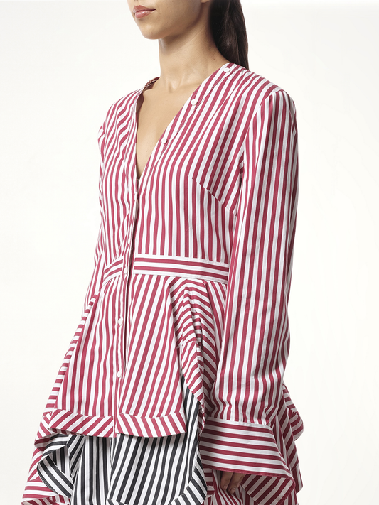 ALEXANDER MCQUEEN Stripe Shirt Dress (Burgundy)