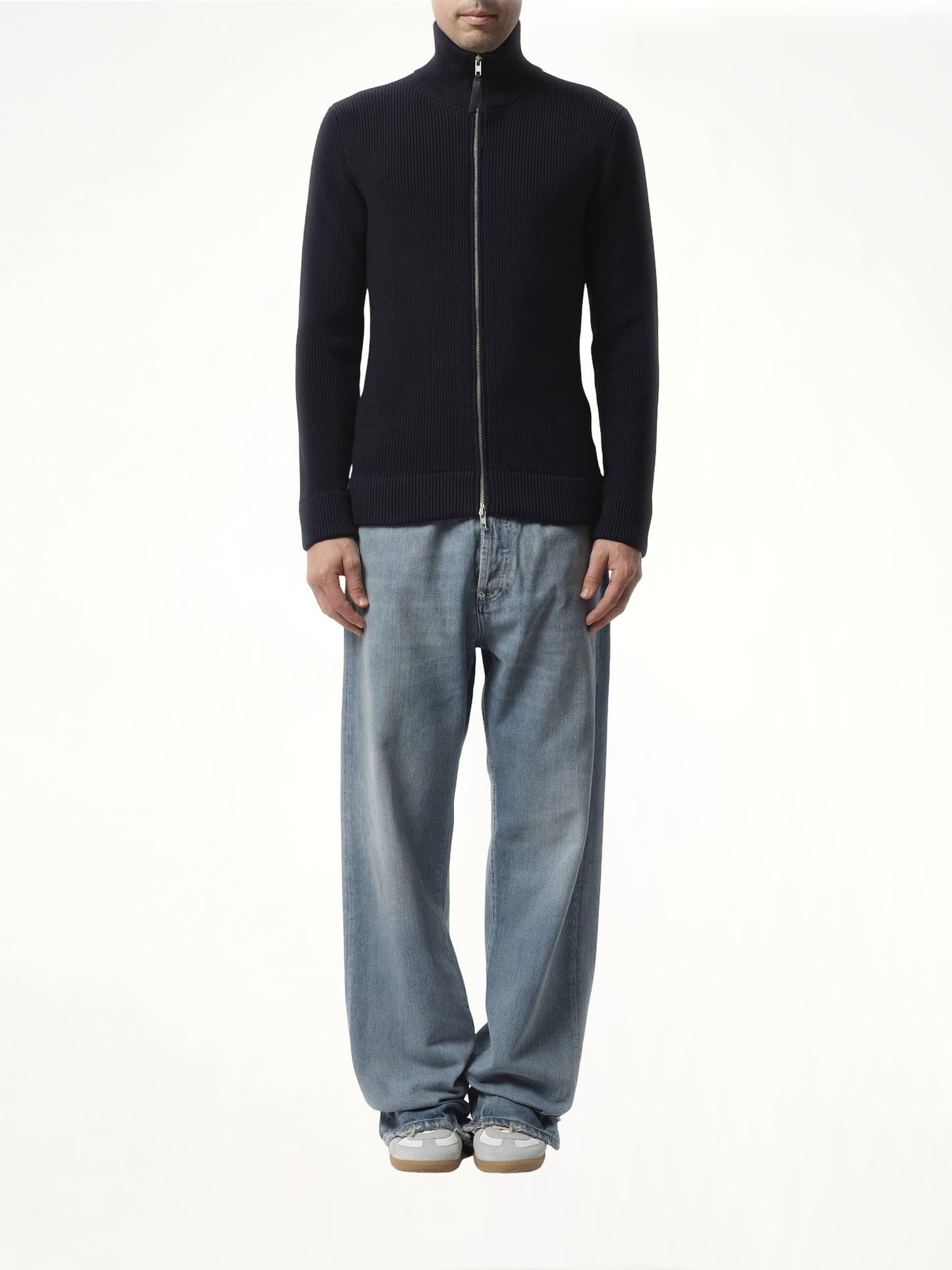 MAISON MARGIELA English Rib Zip Cardigan (Navy)