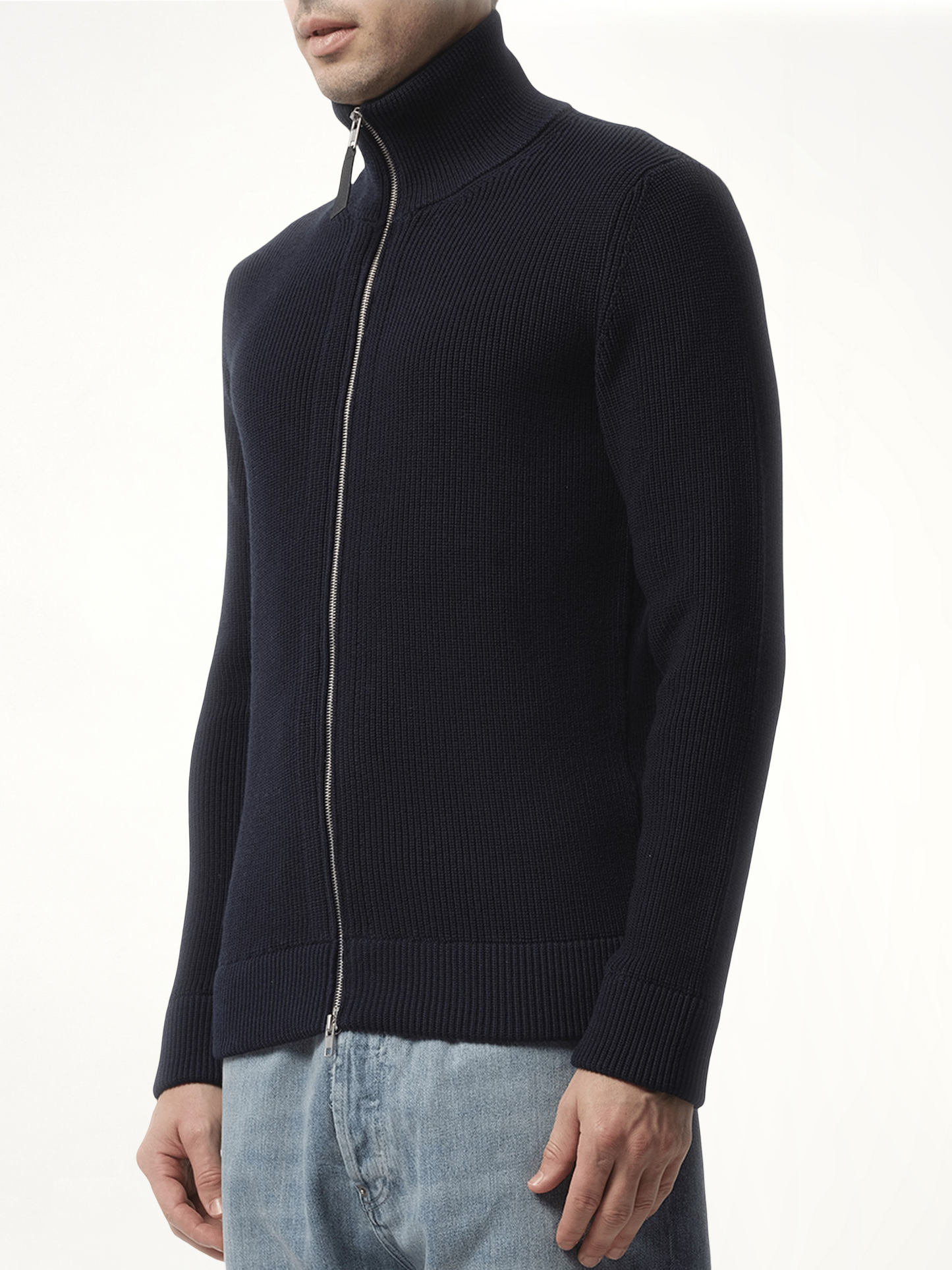 MAISON MARGIELA English Rib Zip Cardigan (Navy)