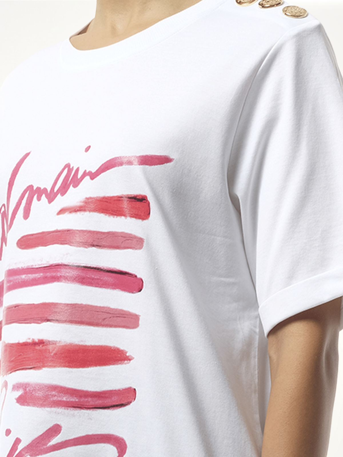 3 Btn Balmain Lipstick Print T-Shirt (White)