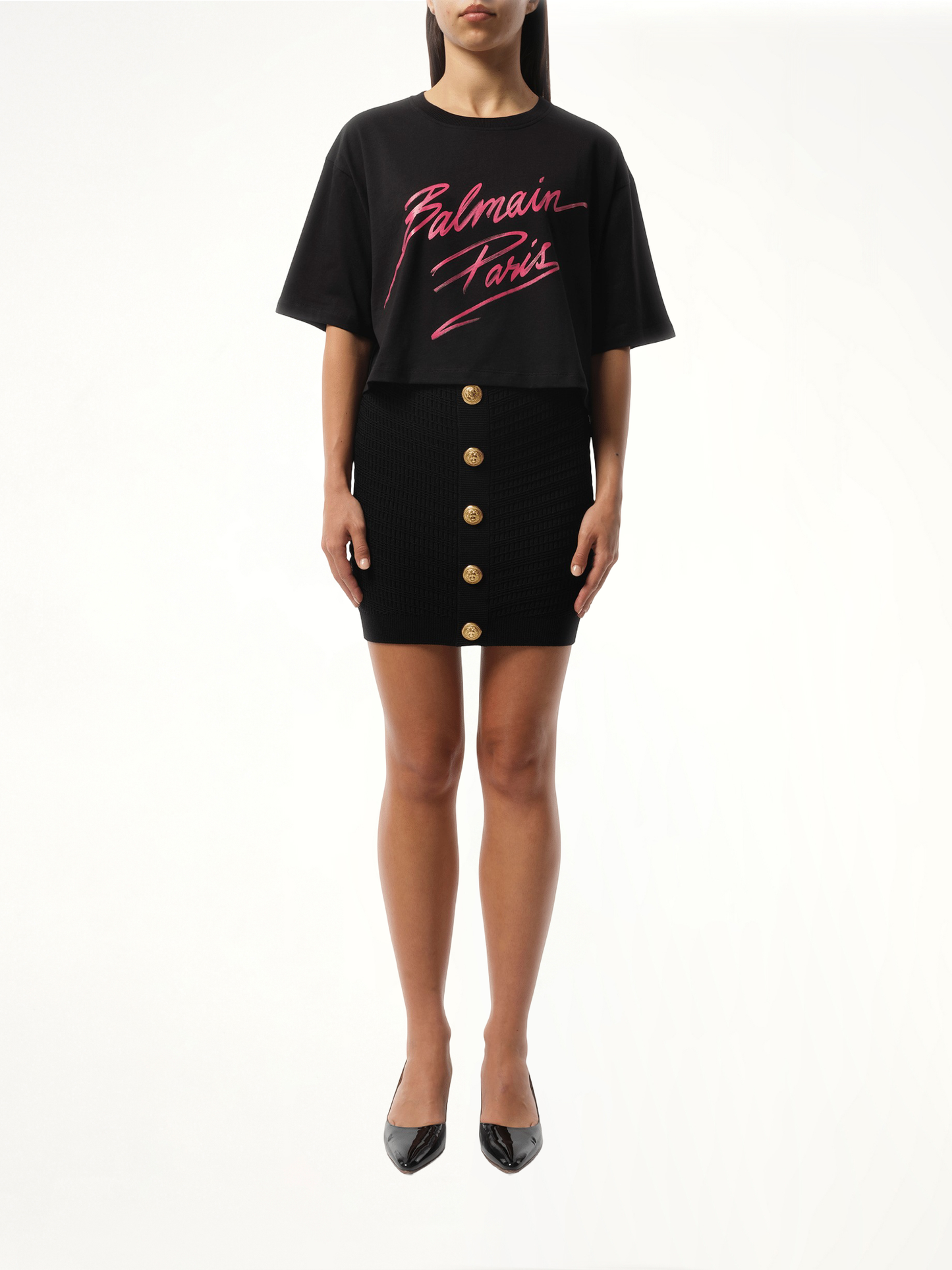 BALMAIN Balmain Baseball Cropped T-Shirt (Pink)