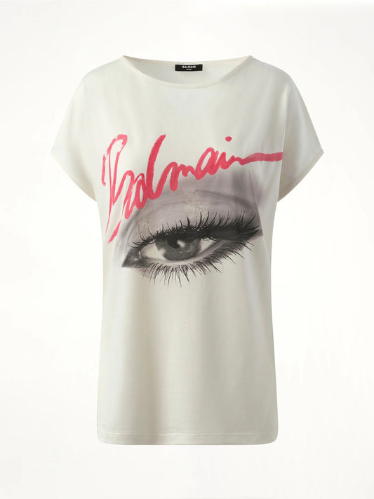 Boatneck Balmain Eye Print Top (White)