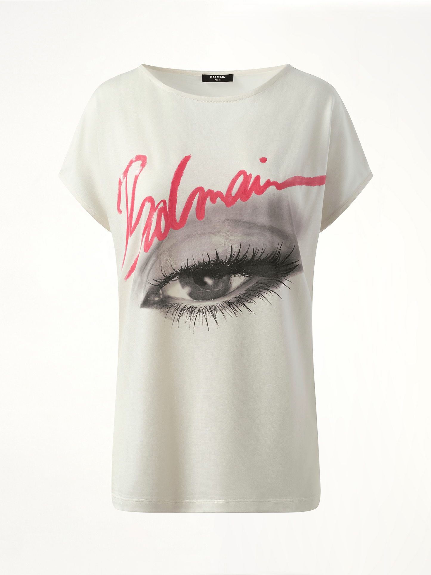 BALMAIN Boatneck Balmain Eye Print Top (White)