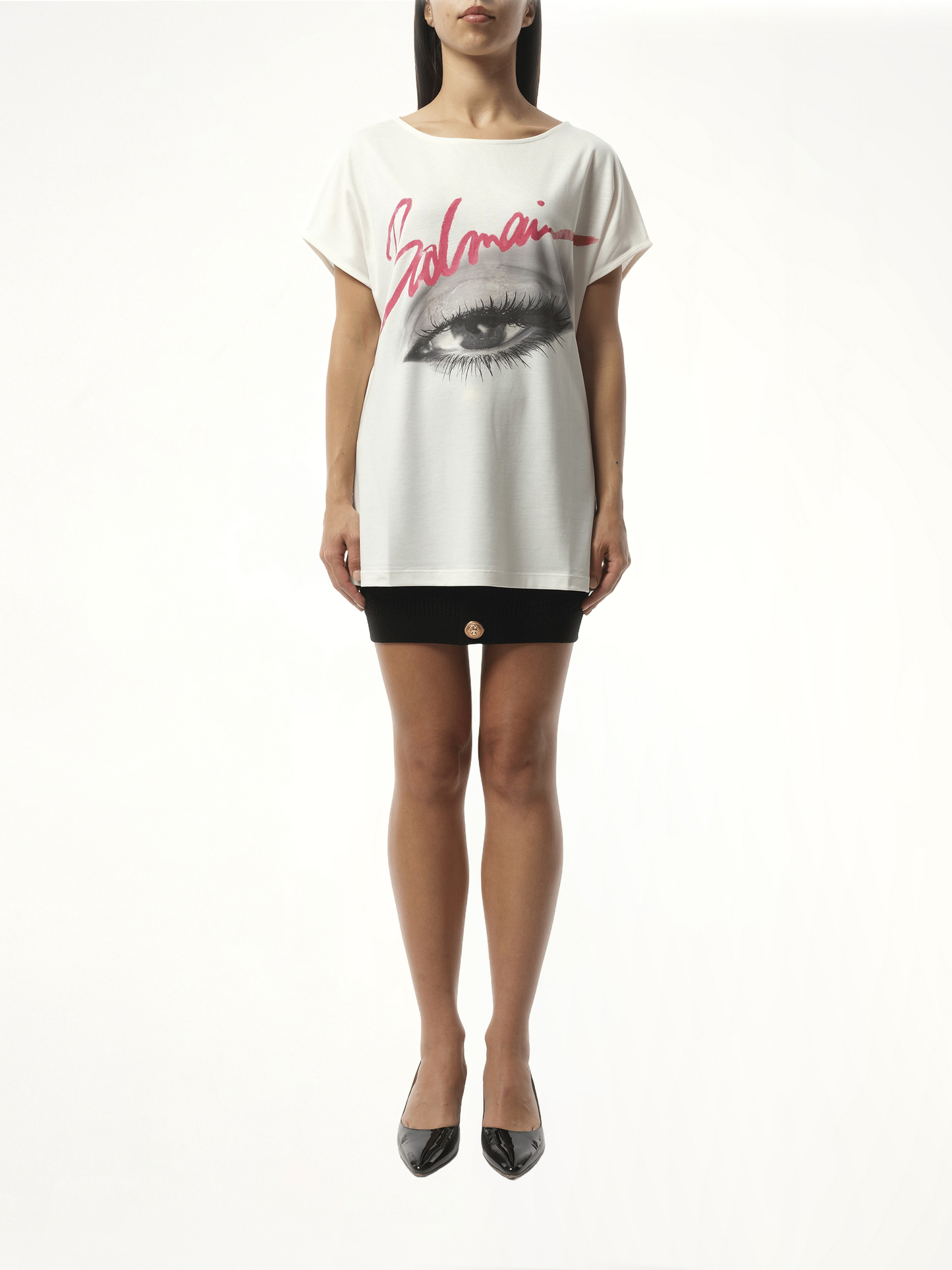 Boatneck Balmain Eye Print Top (White)