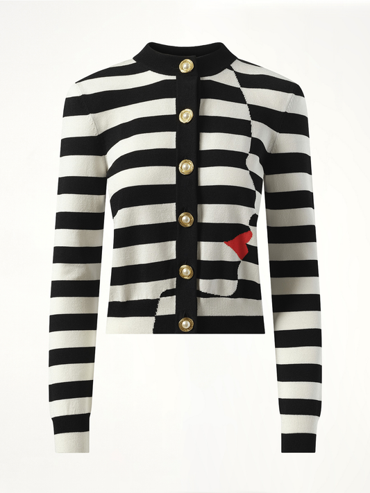 BALMAIN Buttoned Face Mariniere Knit Cardigan (Black)