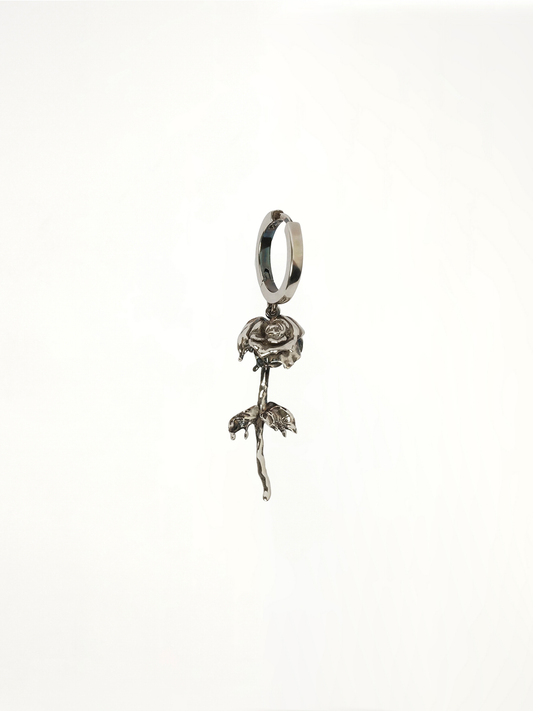 Image of Earrings. Product name - Rose Hoop Earring in Silver colour by brand - ALEXANDER MCQUEEN