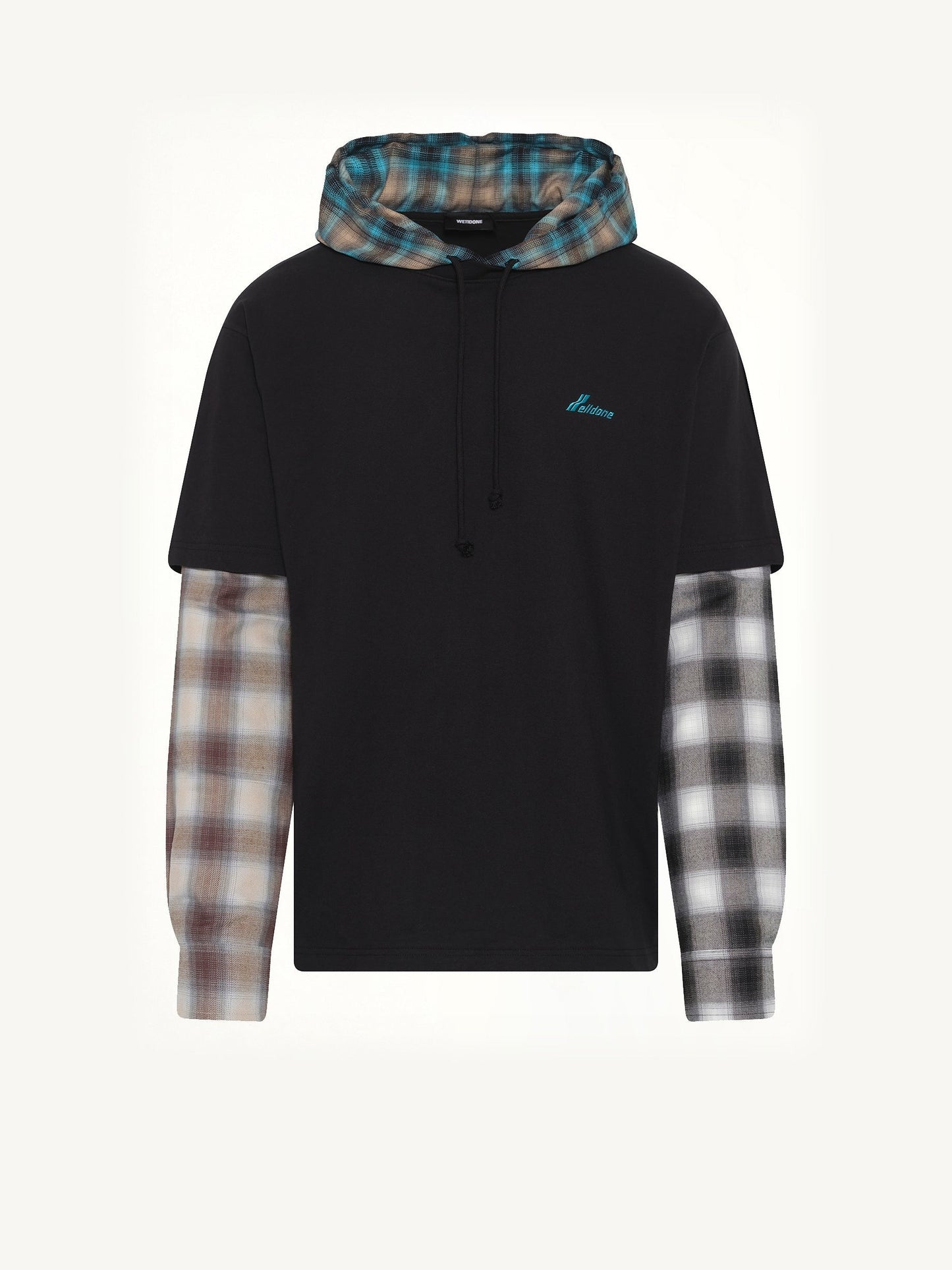 WE11DONE Checkered Patch Long-Sleeved T-Shirt (Black)