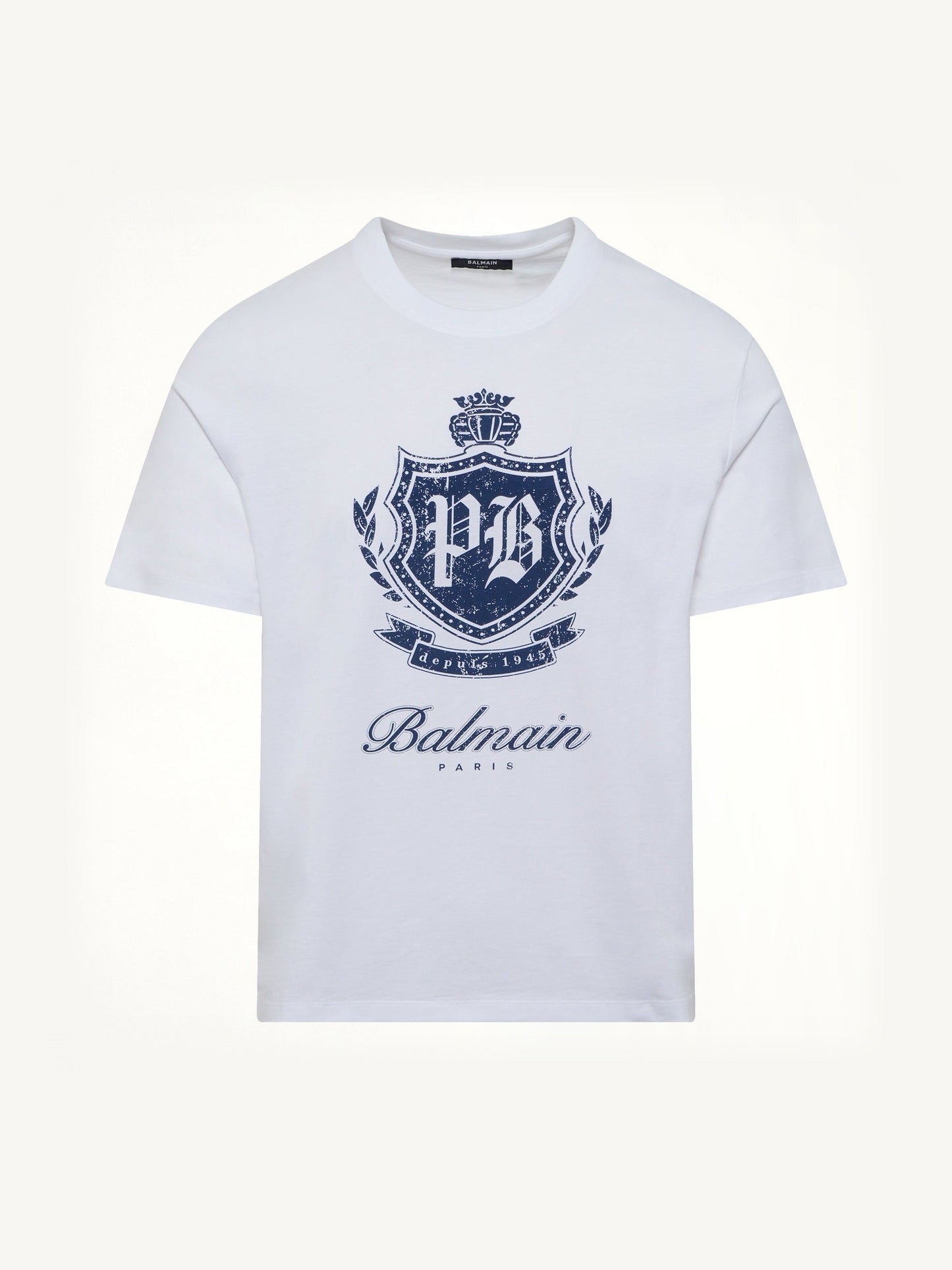 BALMAIN College Emblem Print T-Shirt (White)