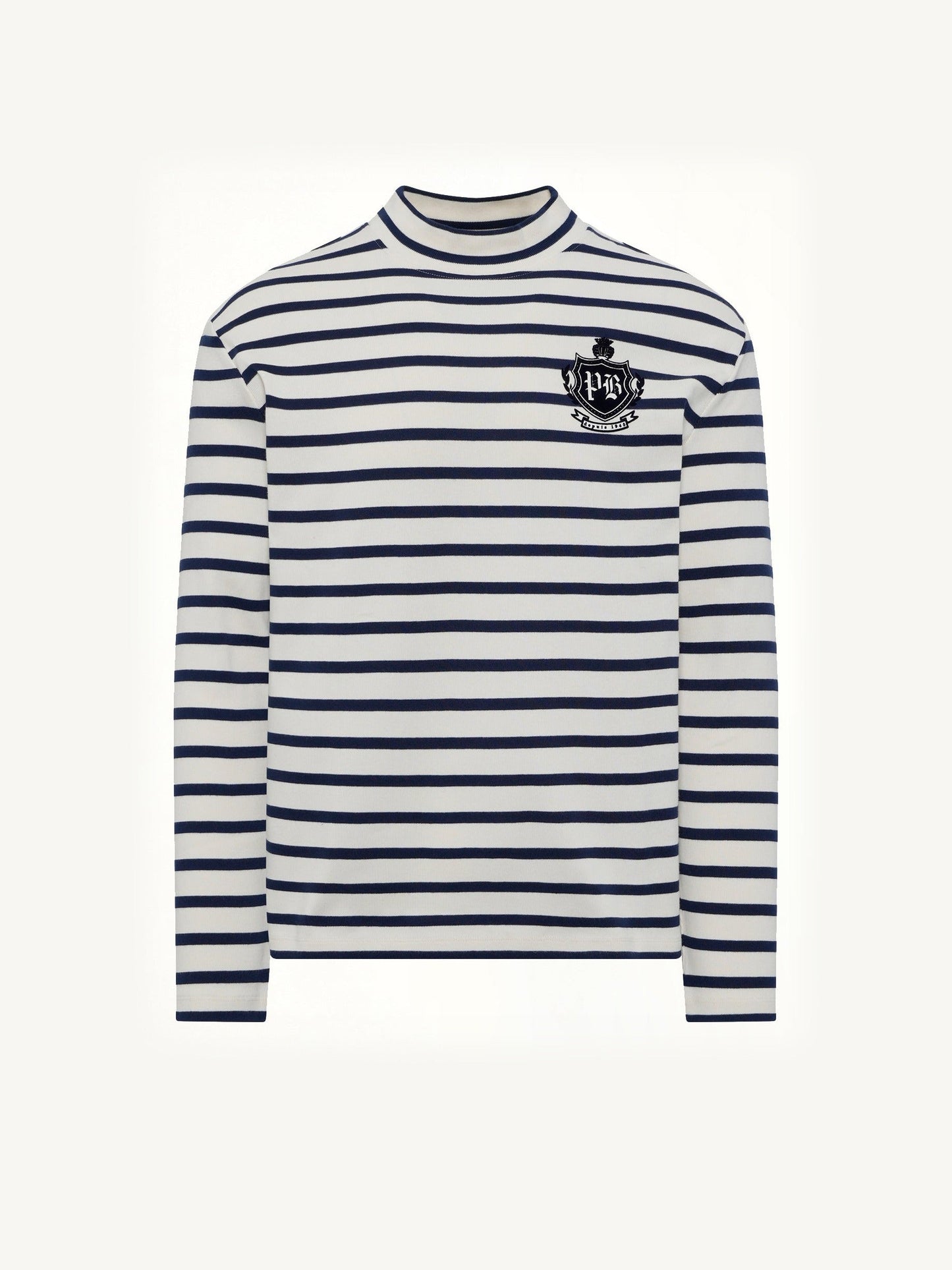 BALMAIN Emblem Flock Highneck LS T-Shirt (Beige)