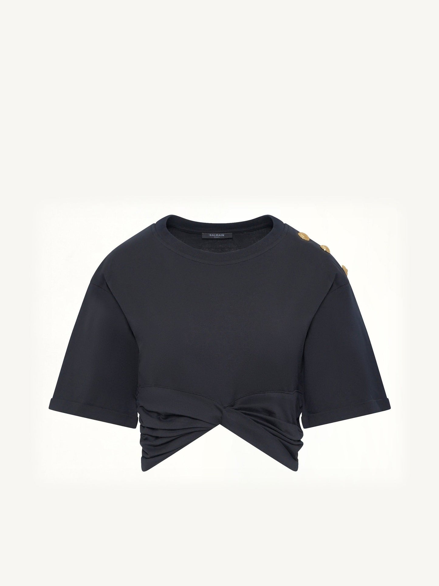 BALMAIN Cropped Knotted T-Shirt (Black)