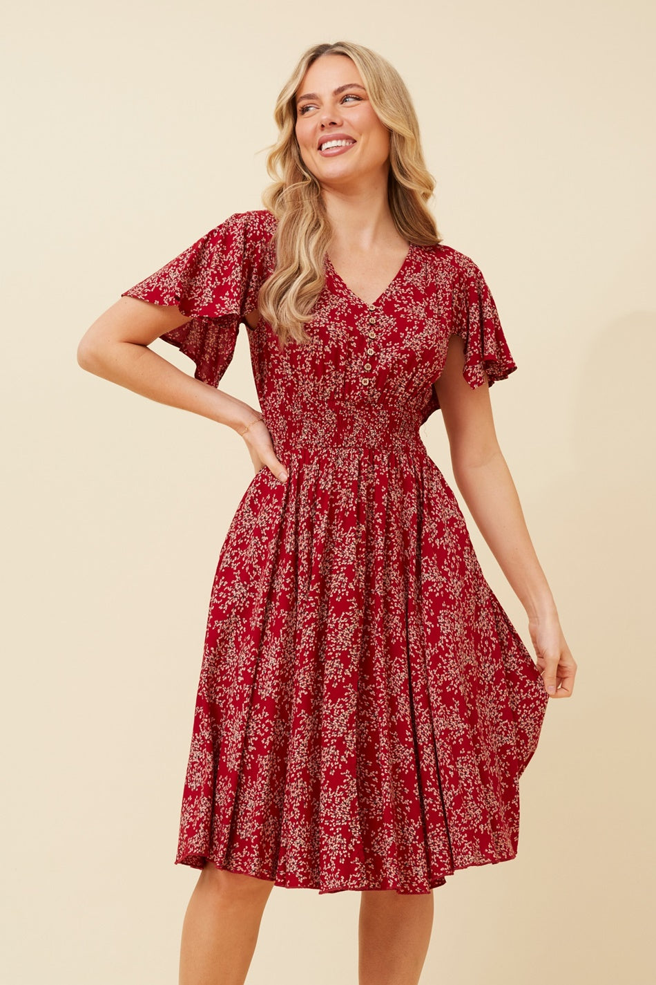 SANDY DITSY FLORAL PRINT DRESS (Red)