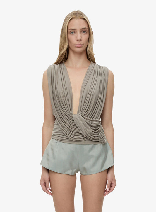 Image of a model wearing Tops. Productname: CHRISTOPHER ESBER Ripple Drape Top in Slate colour by brand - CHRISTOPHER ESBER