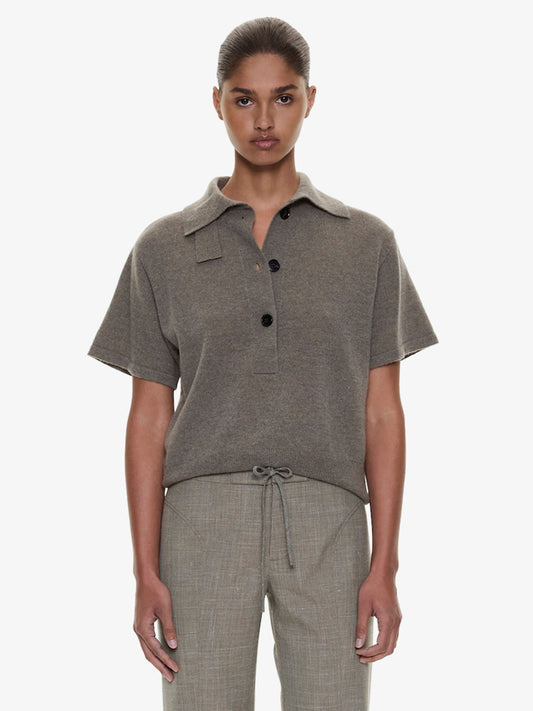 Image of Clothing Tops. Product name - Cashmere Knit Polo in Ash colour by brand - CHRISTOPHER ESBER