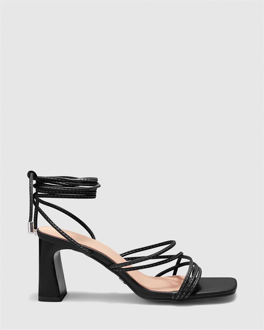 Image of Sandals. Product name - Ulany Women's Strappy Low Heel BLACK Novo Sandals in Black colour by brand - NOVO