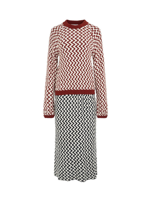 Image of a model wearing Dress. Productname: CHLOE Robe Dress in Navy Burgundy colour by brand - CHLOE