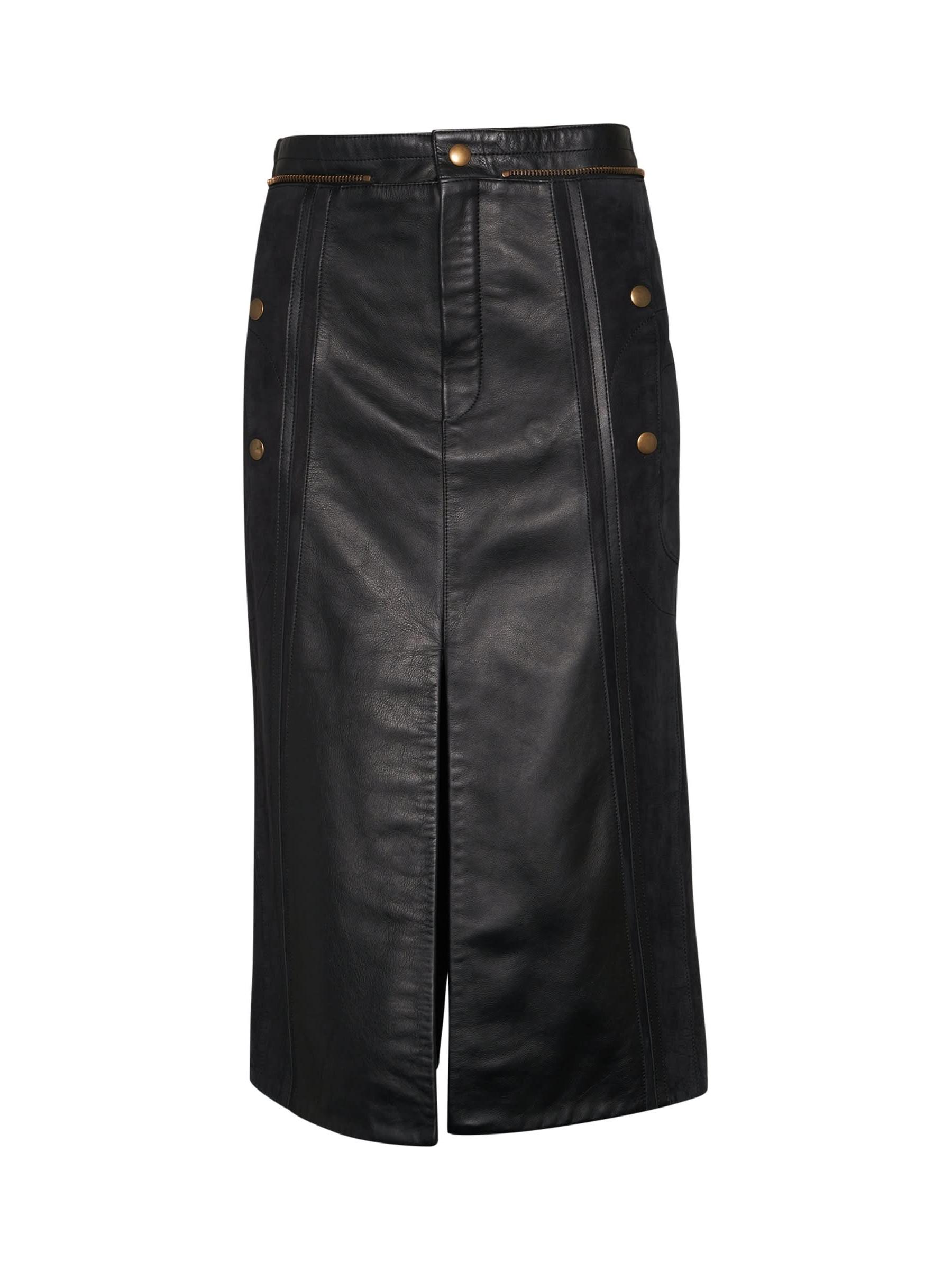 Image of a model wearing Skirts. Productname: CHLOE Leather Skirt in Black colour by brand - CHLOE