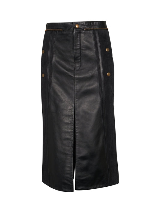 Image of a model wearing Skirts. Productname: CHLOE Leather Skirt in Black colour by brand - CHLOE