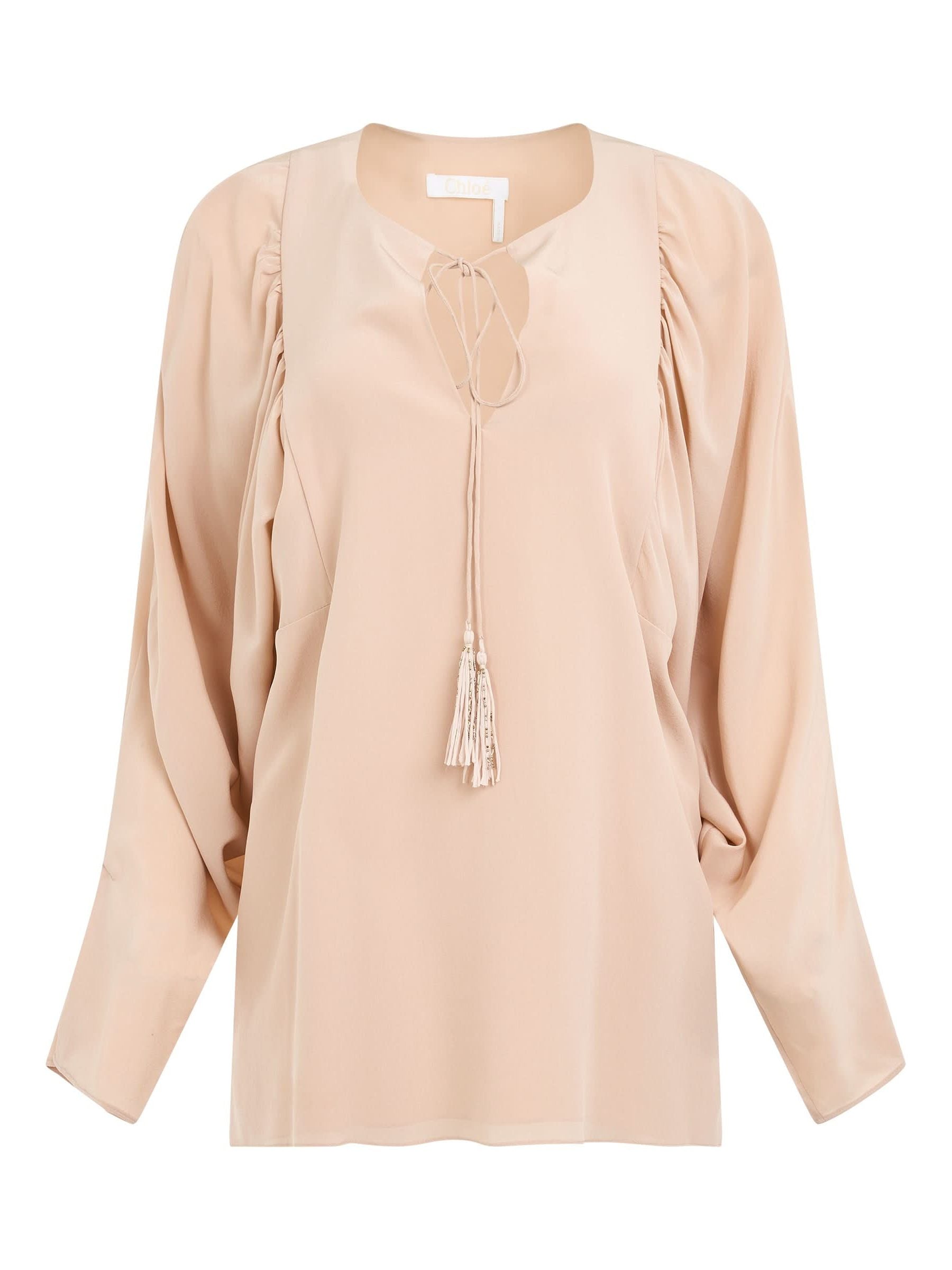 Image of a model wearing Tops. Productname: CHLOE Long Sleeve Top in Pink colour by brand - CHLOE