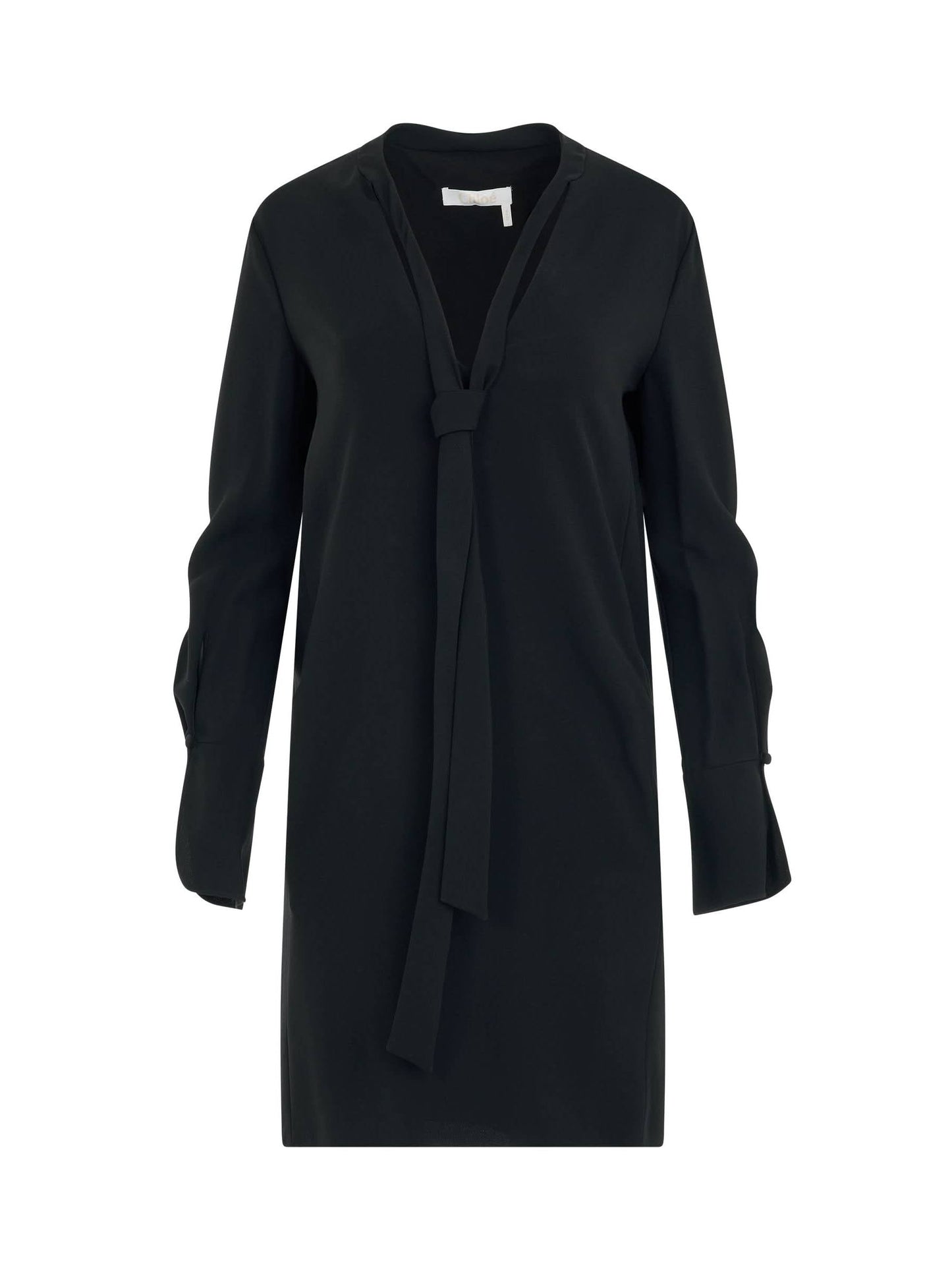 Image of Dresses. Product name - Neck Tie Shift Black Dress in Black colour by brand - CHLOE