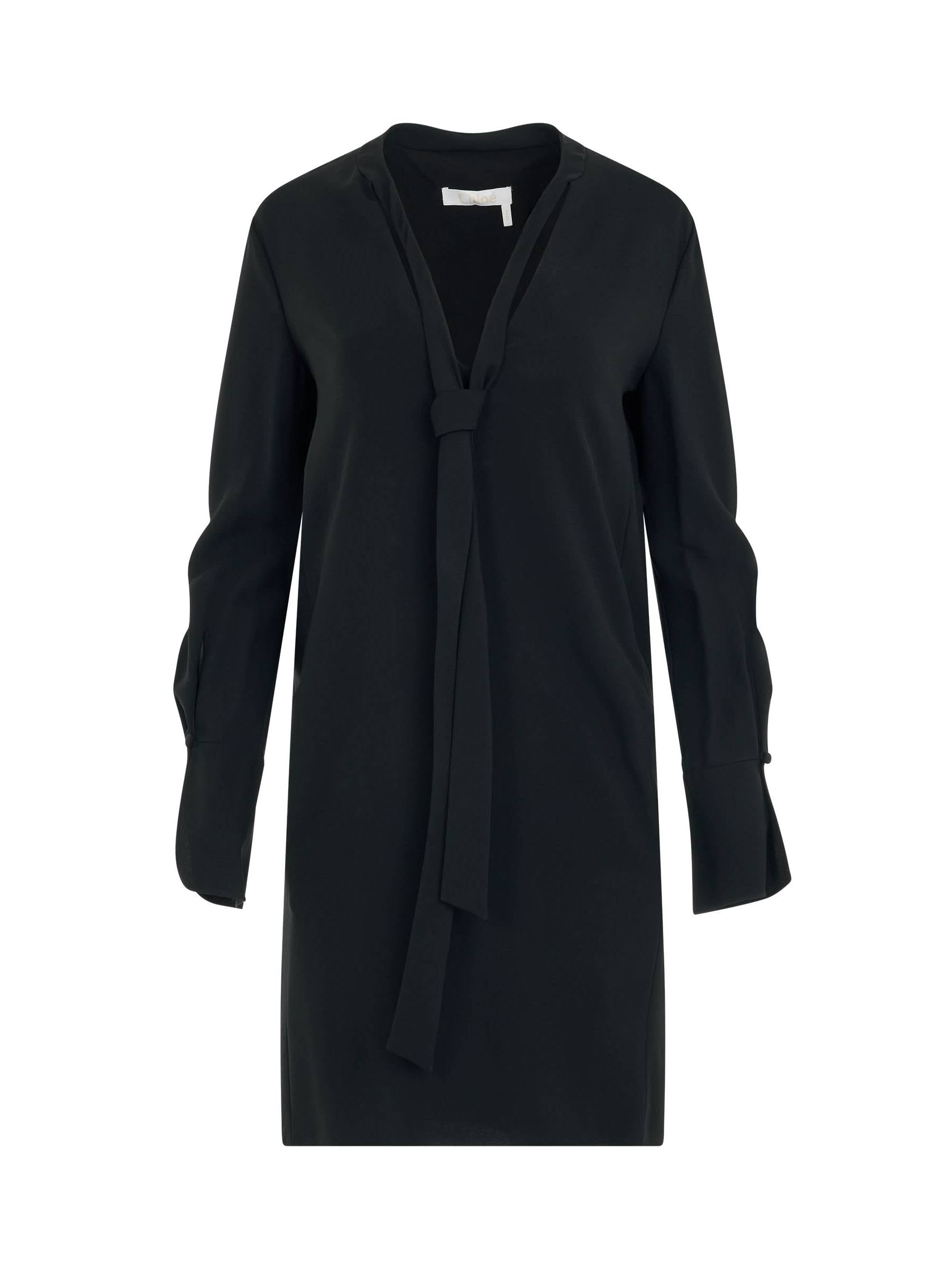 Image of Dresses. Product name - Neck Tie Shift Black Dress in Black colour by brand - CHLOE