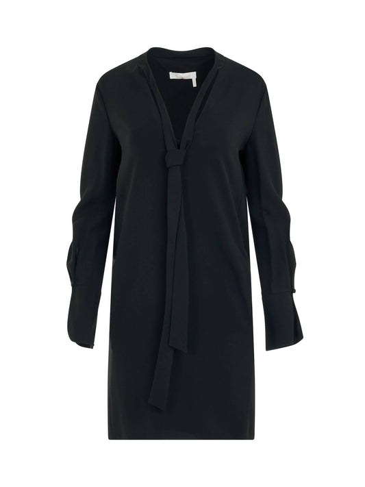 Image of Dresses. Product name - Neck Tie Shift Black Dress in Black colour by brand - CHLOE