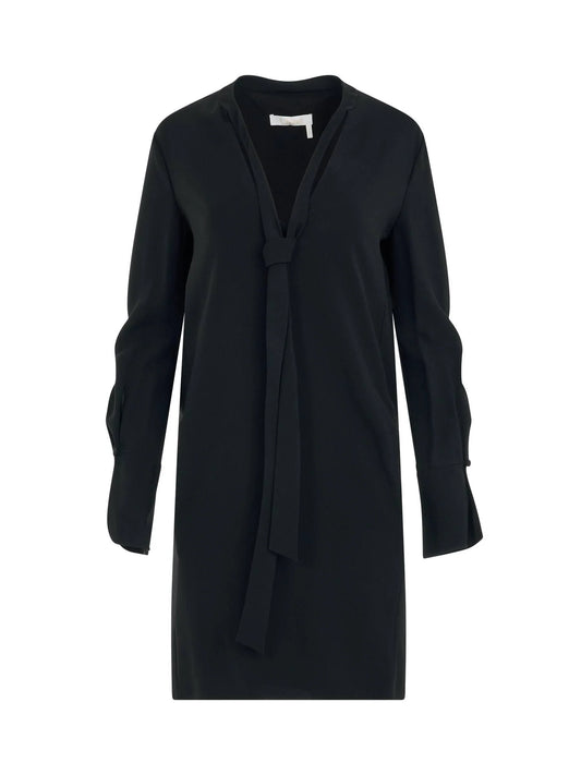 Image of Dresses. Product name - Neck Tie Shift Black Dress in Black colour by brand - CHLOE