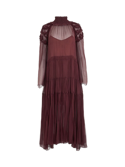 Image of a model wearing Dress. Productname: CHLOE Dress in Plum colour by brand - CHLOE