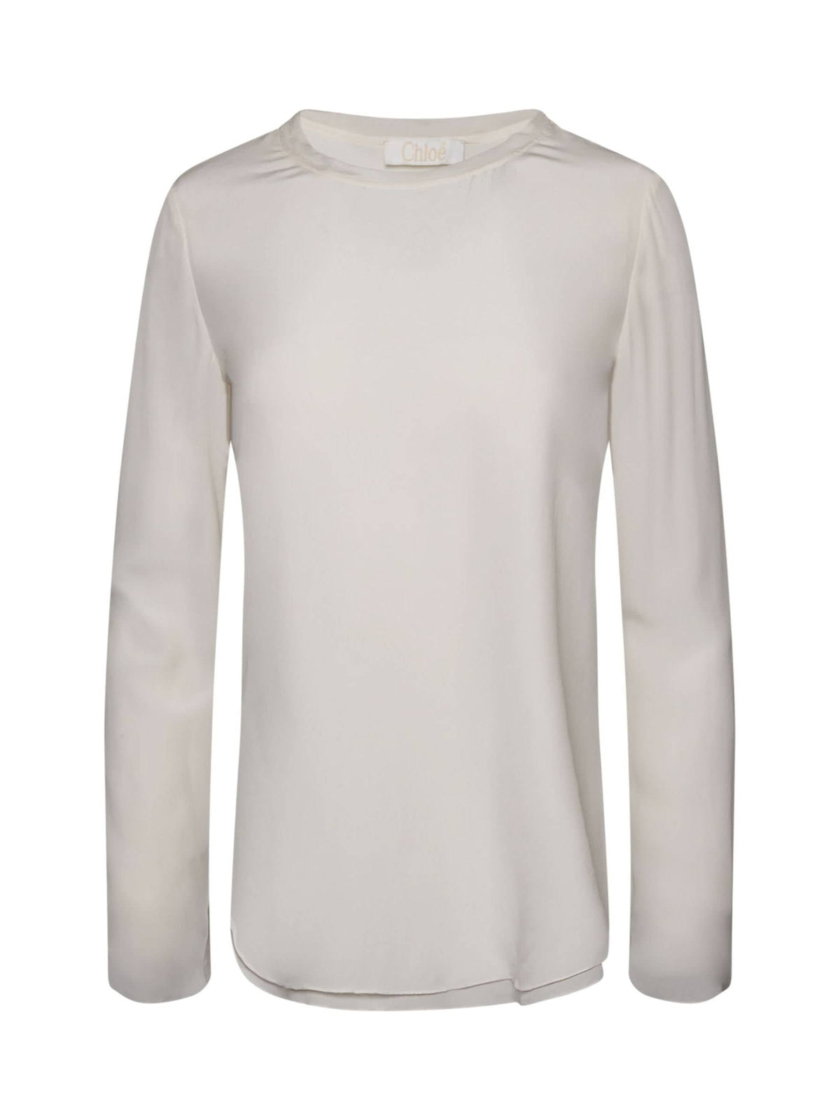 Image of a model wearing Tops. Product name - Long Sleeve Top in White colour by brand - CHLOE