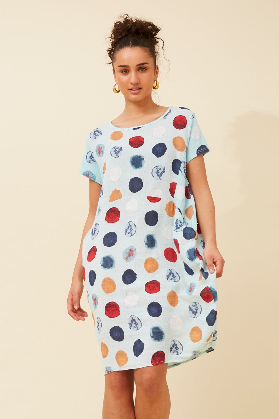 MESSINA POLKA DOT LINEN DRESS (Aqua)
