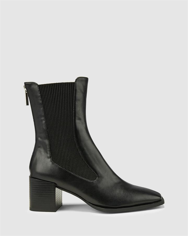Image of Boots. Product name - Dna Women's Boot Low-Mid Heel Black Smooth Novo Boots in Black Smooth colour by brand - NOVO