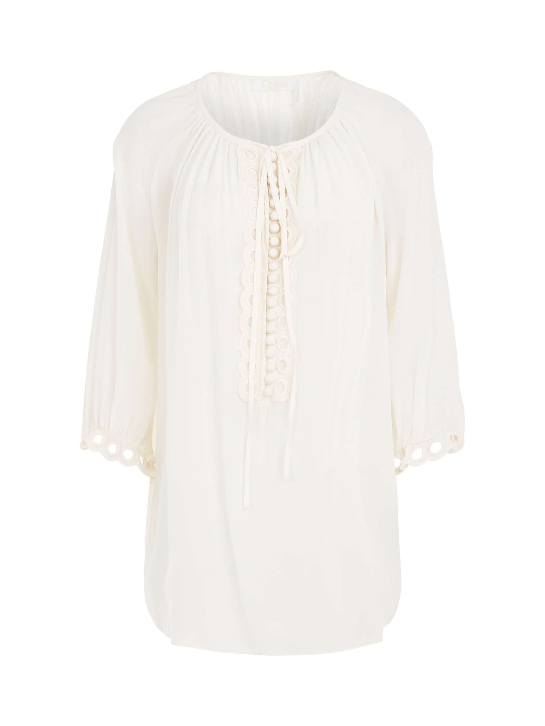 Image of a model wearing Tops. Productname: CHLOE Long Sleeve Top in Milk colour by brand - CHLOE