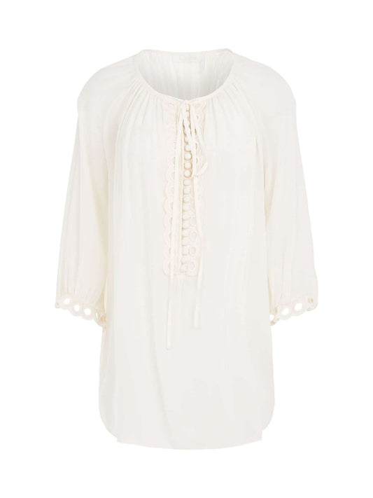 Image of a model wearing Tops. Productname: CHLOE Long Sleeve Top in Milk colour by brand - CHLOE