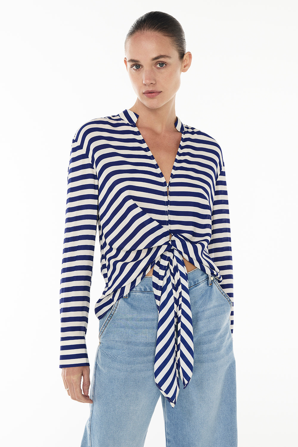 Image of Blouses. Productname: Riviera Stripe Blouse in BLUE/WHITE colour by brand - Manning Cartell