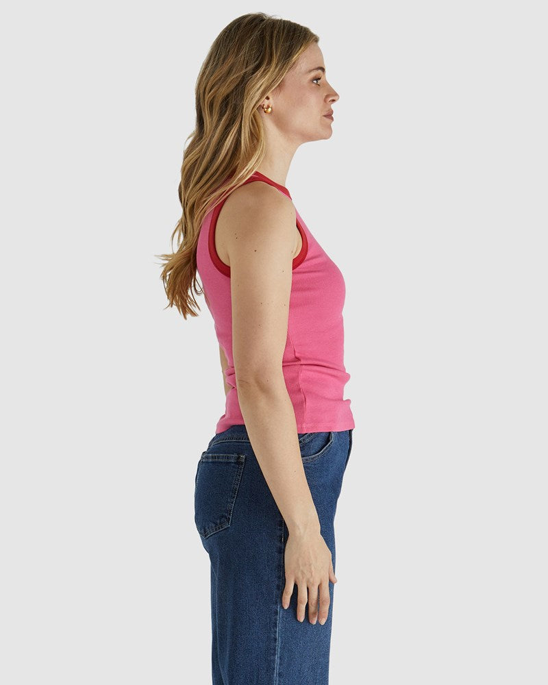 Sass Clothing Noah Rib Tank (Pink/Red)