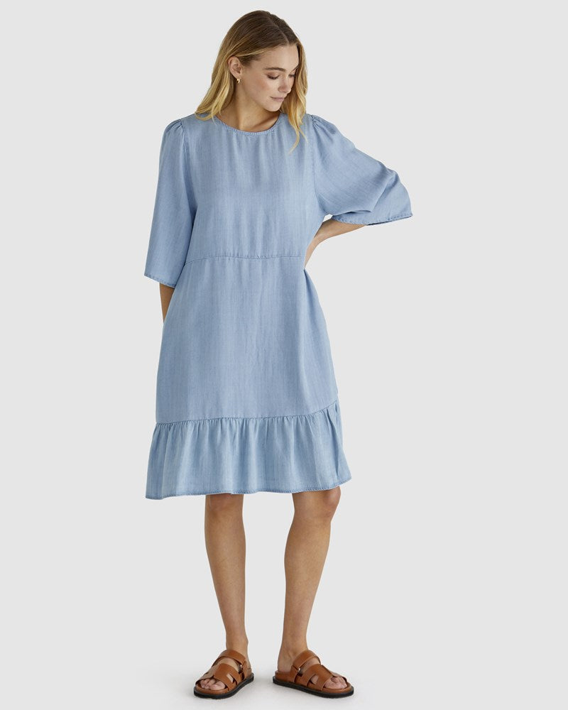 Image of Dresses. Product name - Rye Dress Chambray in Chambray colour by brand - Sass Clothing