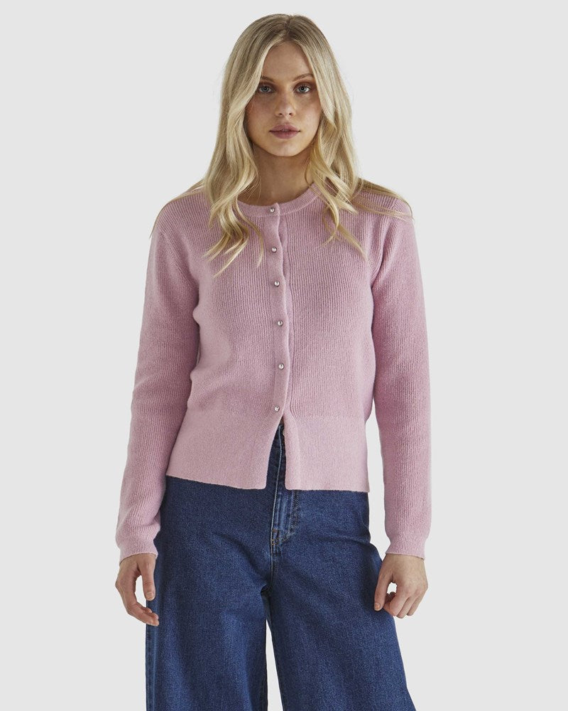 Image of a model wearing Tops. Product name - Jagger Button Cardi Pink in Pink colour by brand - Sass Clothing