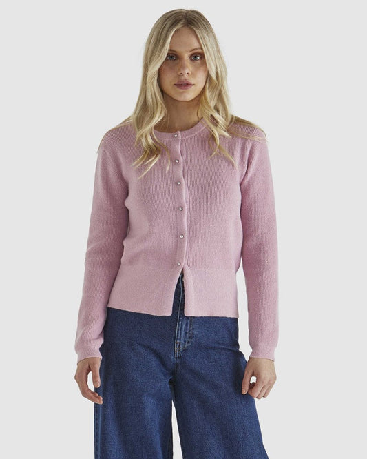 Image of a model wearing Tops. Product name - Jagger Button Cardi Pink in Pink colour by brand - Sass Clothing