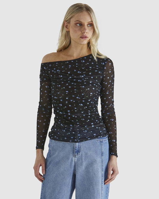 Sass Clothing Lauretta Mesh Top (Black Ditsy)