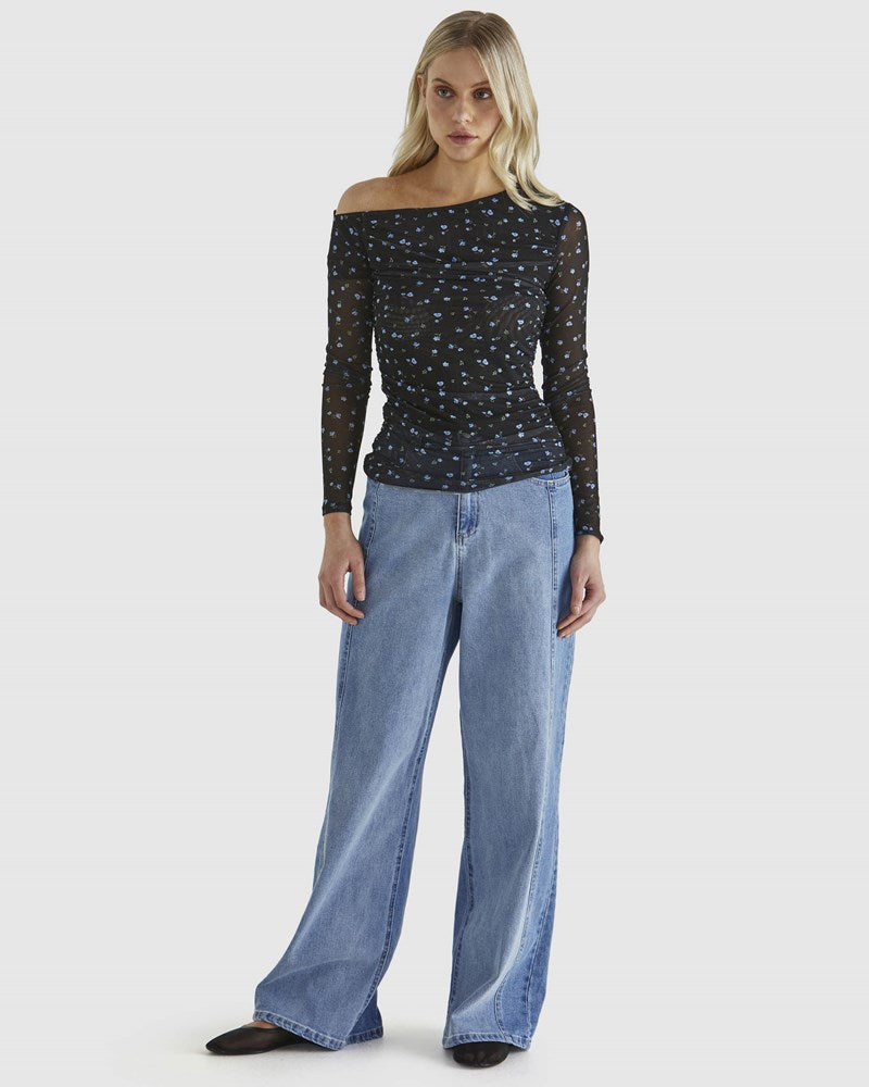 Sass Clothing Lauretta Mesh Top (Black Ditsy)
