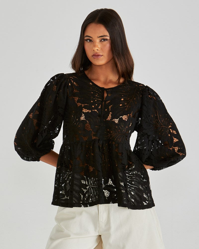 Image of Blouses. Product name - Hilde Peplum Blouse Black in Black colour by brand - Sass Clothing