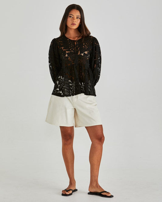 Sass Clothing Hilde Peplum Blouse (Black)