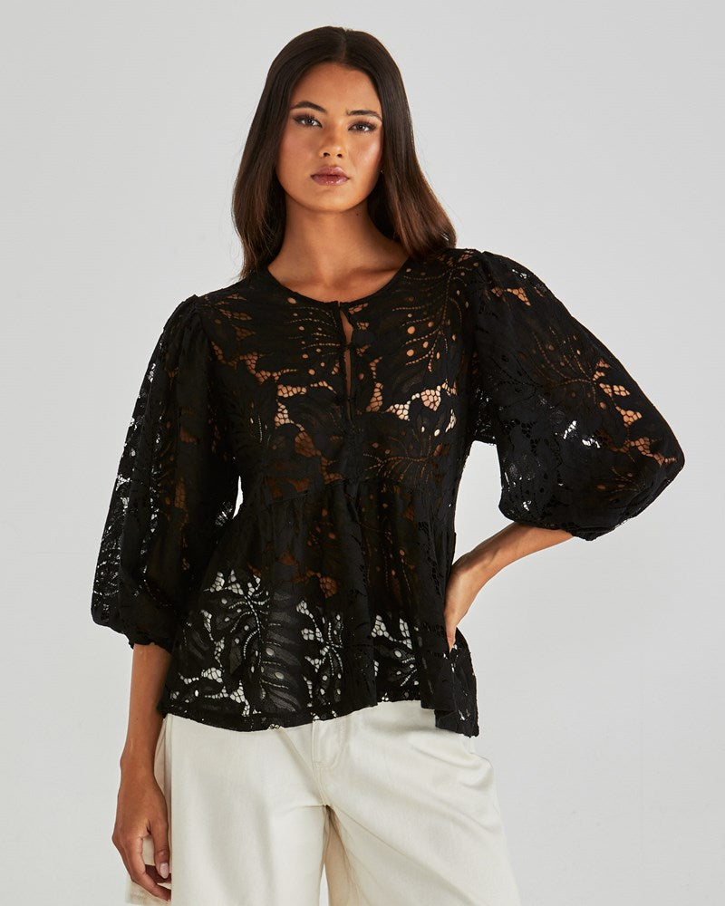 Sass Clothing Hilde Peplum Blouse (Black)