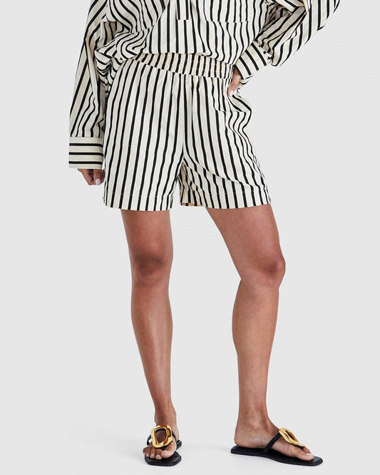 Image of a model wearing Shorts. Product name - Rohan Short Stripe in Stripe colour by brand - Sass Clothing