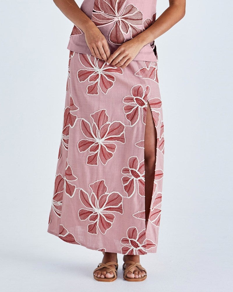 Image of a model wearing Skirts. Product name - Finley Skirt Pink/Red in Pink/Red colour by brand - Sass Clothing