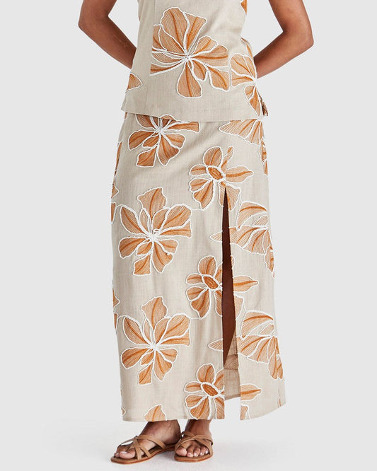 Image of a model wearing Skirts. Product name - Finley Skirt Tan/Orange in Tan/Orange colour by brand - Sass Clothing