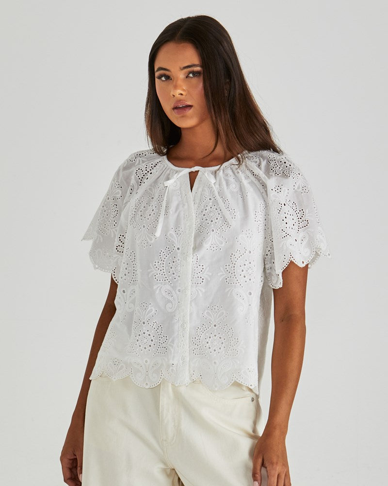Image of Blouses. Product name - Ani Blouse White in White colour by brand - Sass Clothing