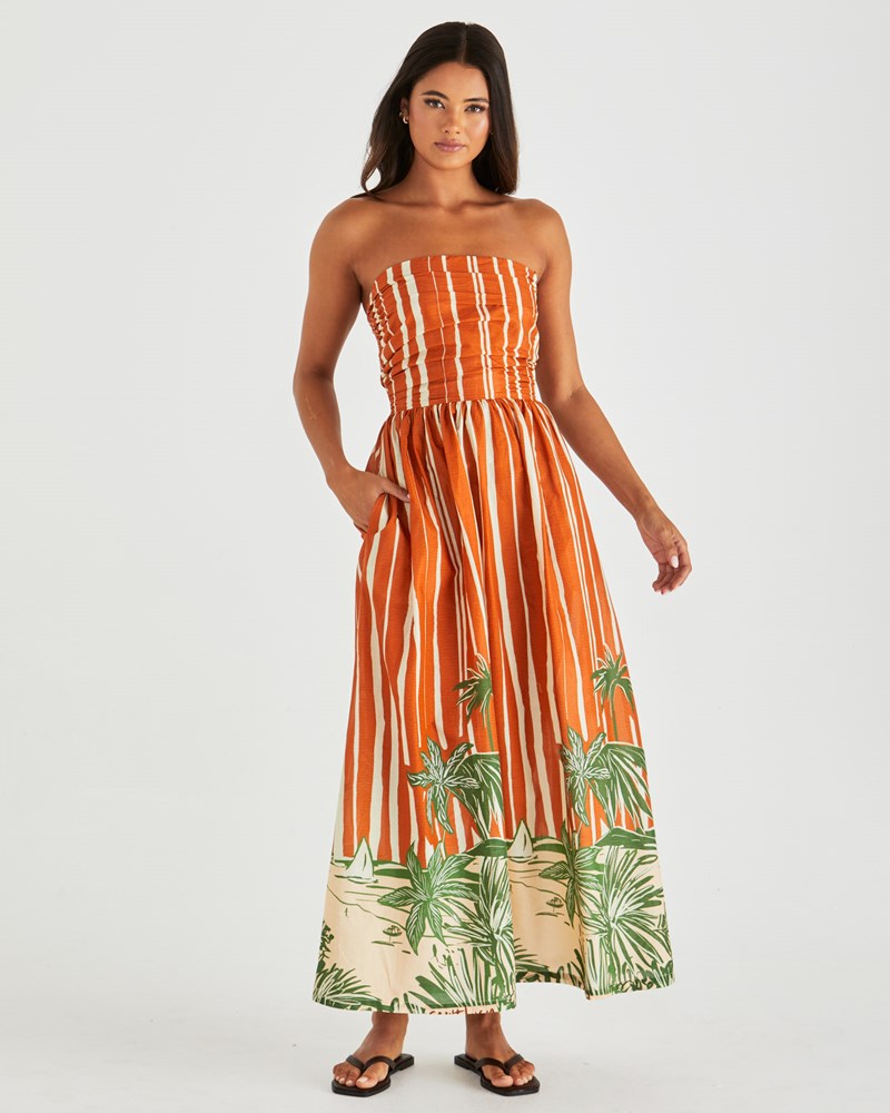 Sass Clothing Mina Strapless Dress (Palm Stripe)