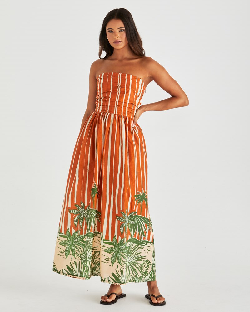 Sass Clothing Mina Strapless Dress (Palm Stripe)