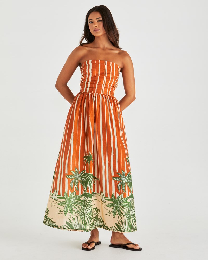 Sass Clothing Mina Strapless Dress (Palm Stripe)