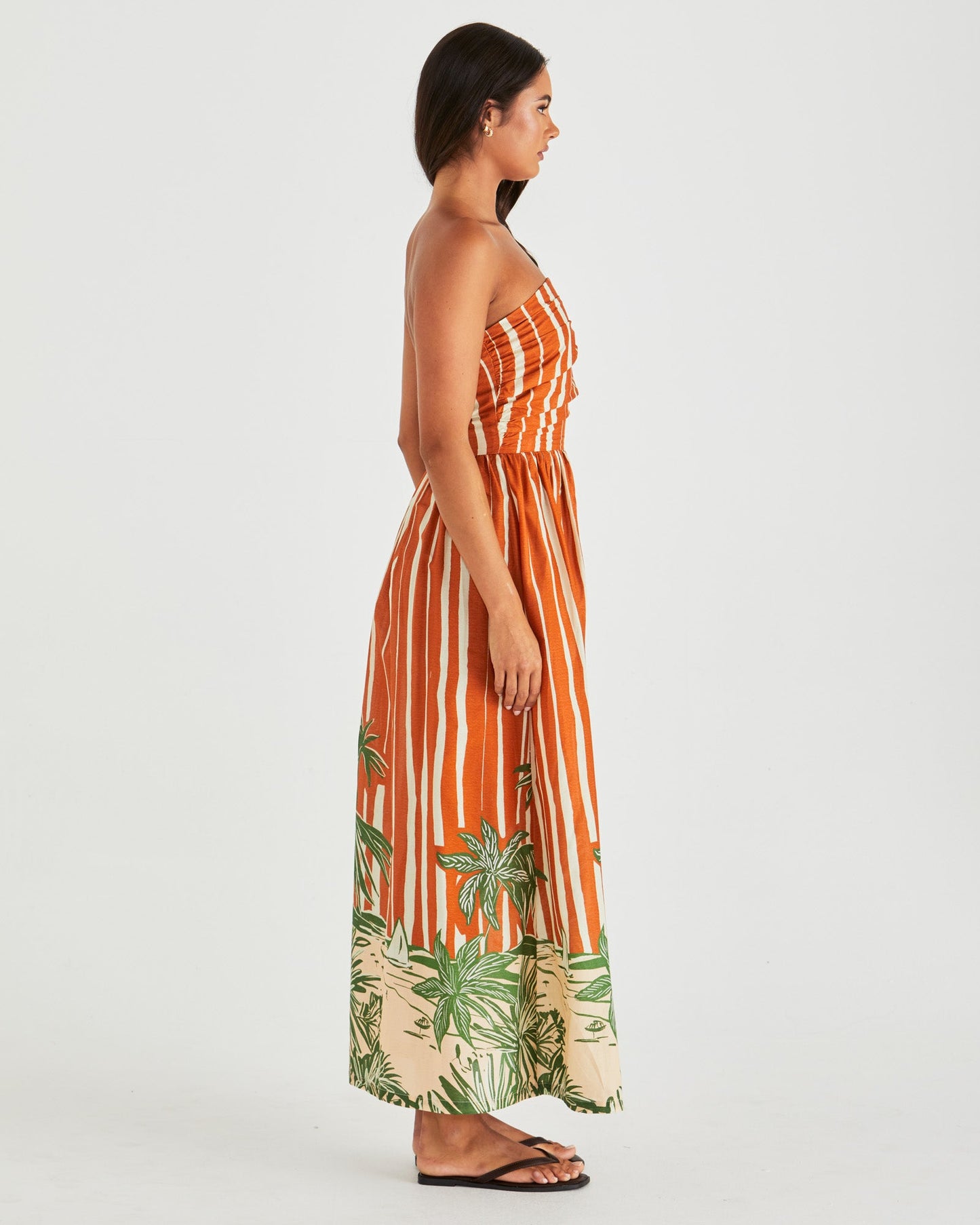 Sass Clothing Mina Strapless Dress (Palm Stripe)
